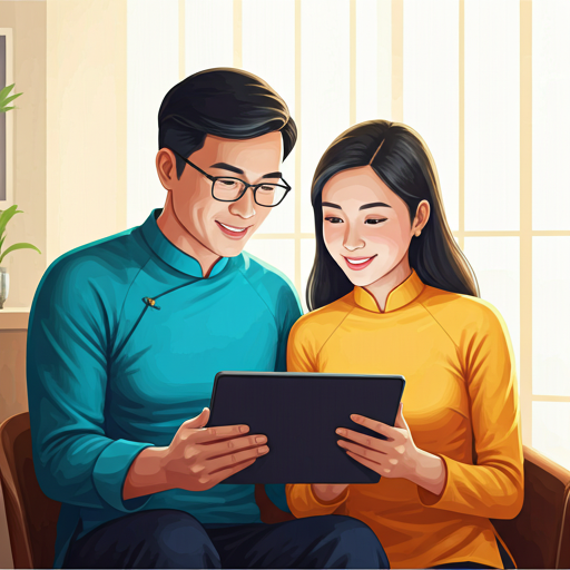 Parents checking tablet